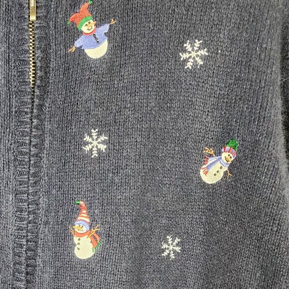 Croft & Barrow Ramie Blend Snowflake Snowman Embroidered Full Zip Sweater - Picture 2 of 6